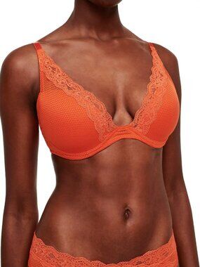 PASSIONATA by CHANTELLE Brooklyn Sunrise Orange Plunge T-Shirt Bra, Size 32C